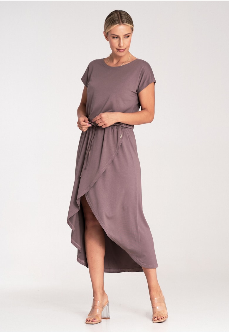 Rochie midi asimetrica M1041 - culoare maro - viscoza