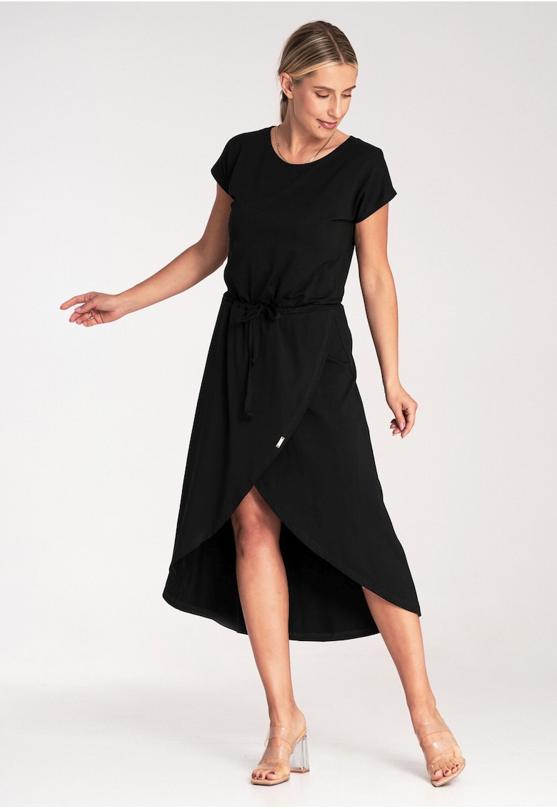 Rochie midi asimetrica - viscoza - negru