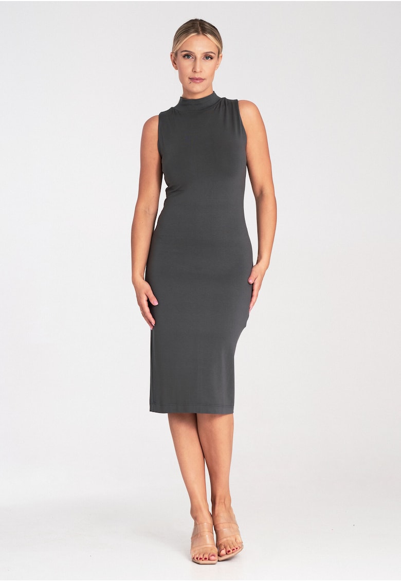 Rochie mulata - cu guler - gri - viscoza