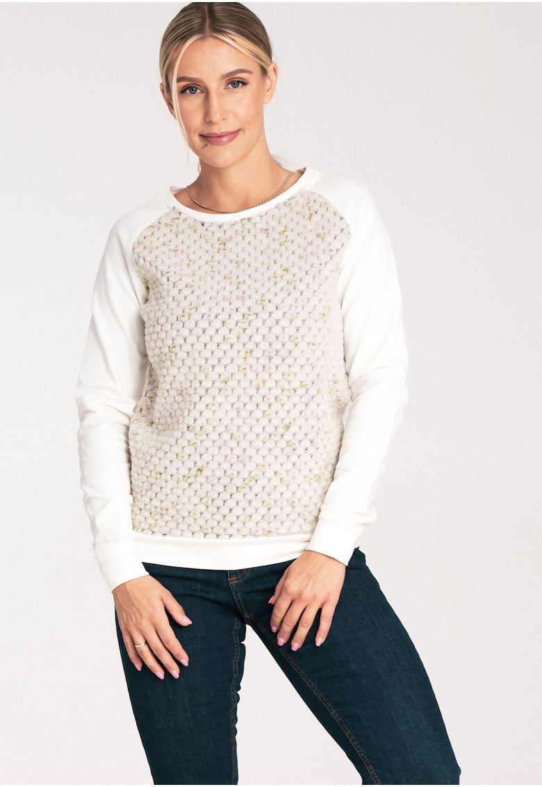 Hanorac dama M1046 - ecru - bumbac/elastan - fara gluga - design modern