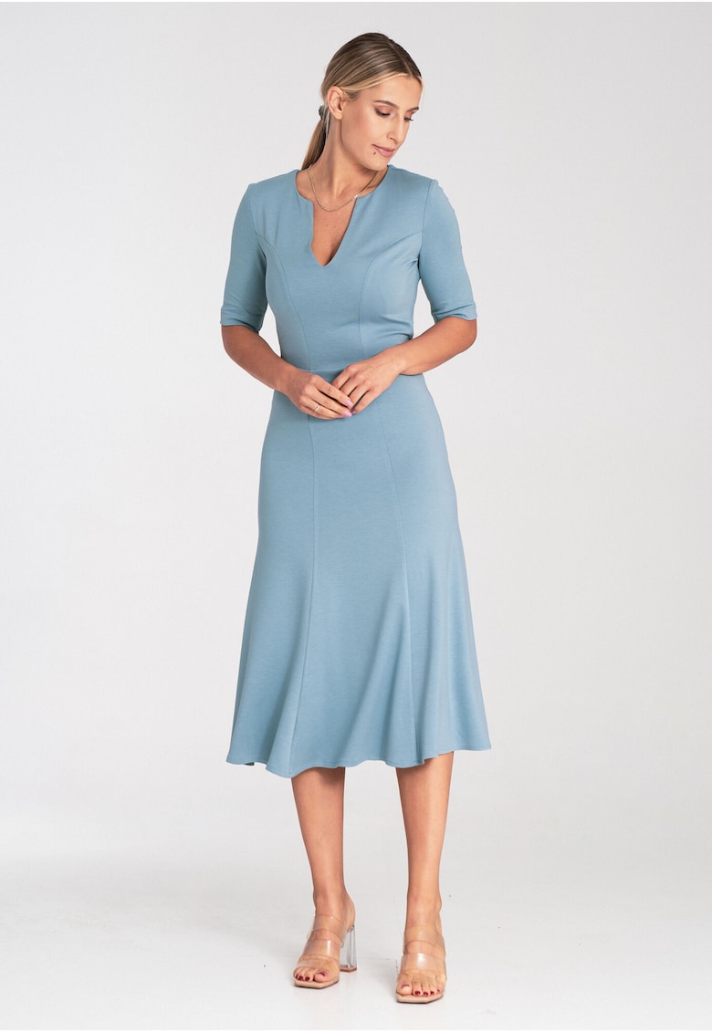 Rochie formala dama -  M1033 - albastru - A-line - material elastic - viscoza