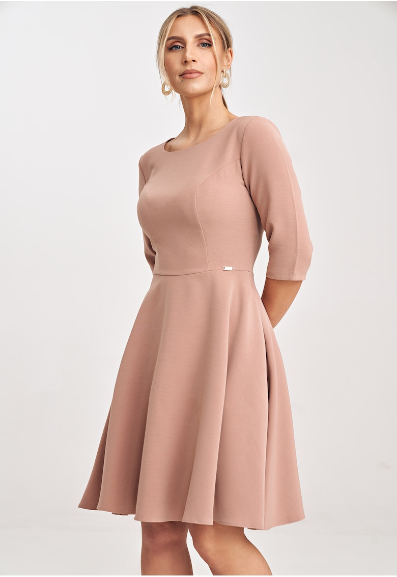 Rochie midi evazata roz - poliester