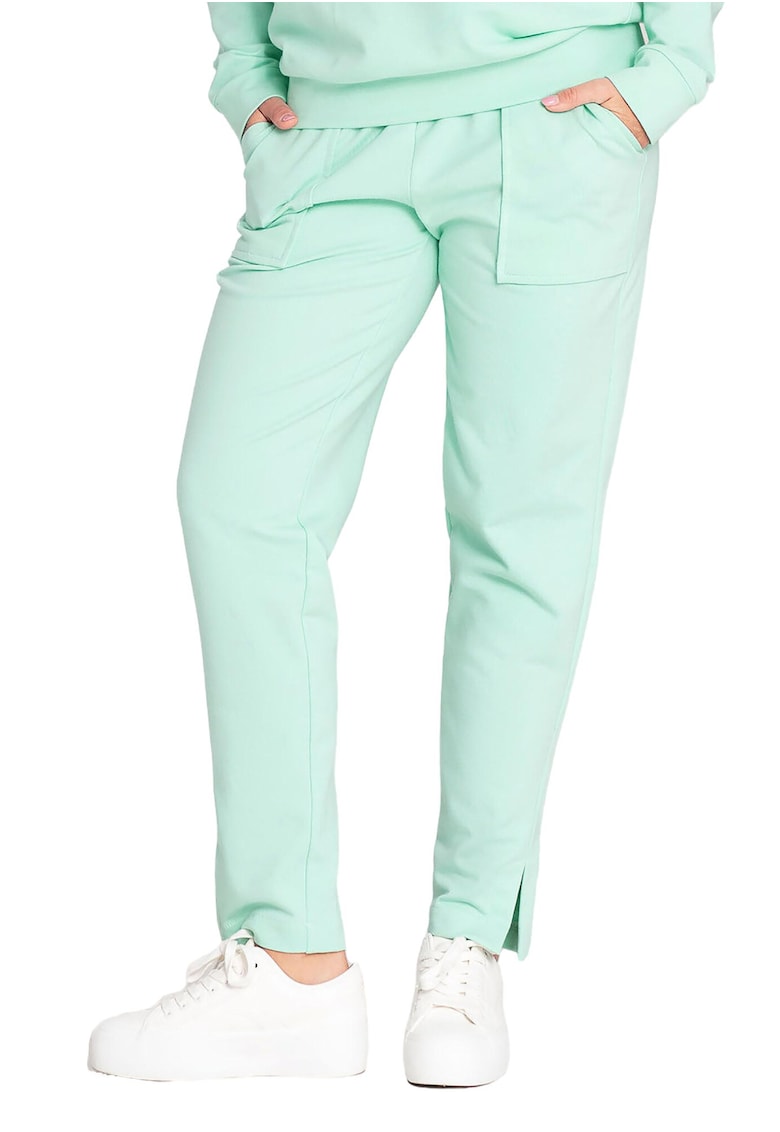Pantaloni dama verzi - bumbac/elastan - talie elastica - buzunare functionale