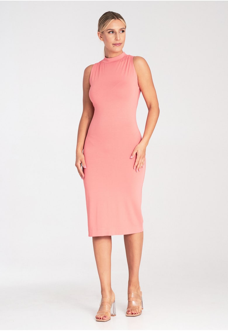 Rochie mulata - cu guler - coral - viscoza