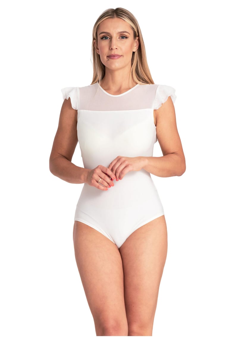 Bluza de tip body elegant M1040 - alb - maneca scurta - vascoza -
