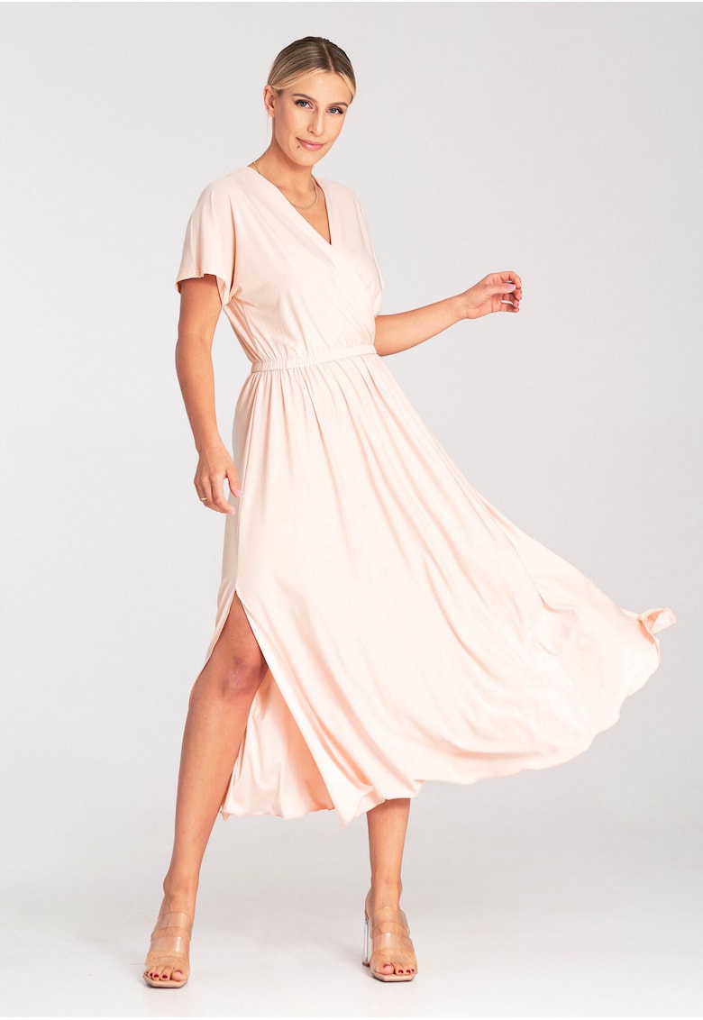 Rochie midi -  poliester - roz deschis -