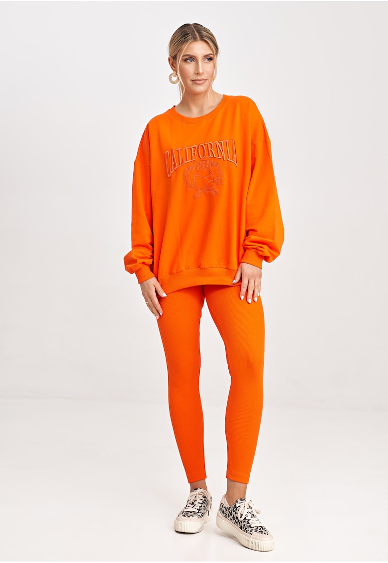 Set trening dama M1018 - hanorac lung si colanti - bumbac/elastan - portocaliu -