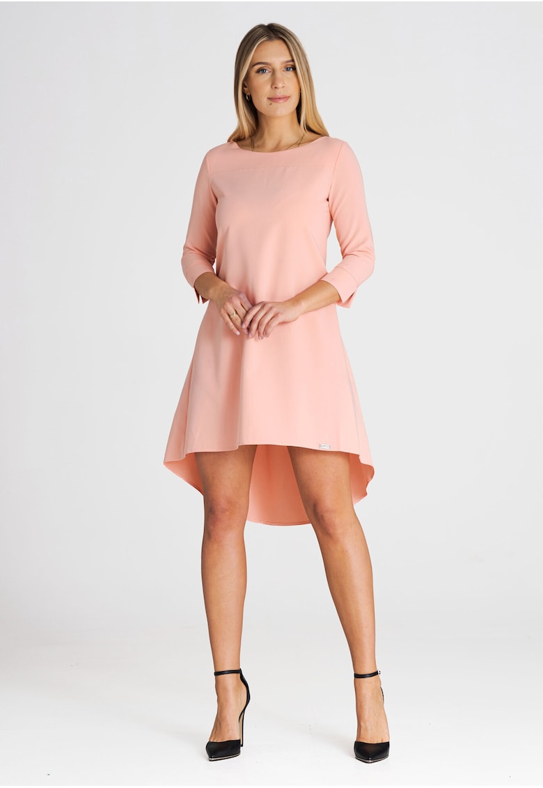 Rochie  asimetrica - maneca 3/4 - roz - poliester