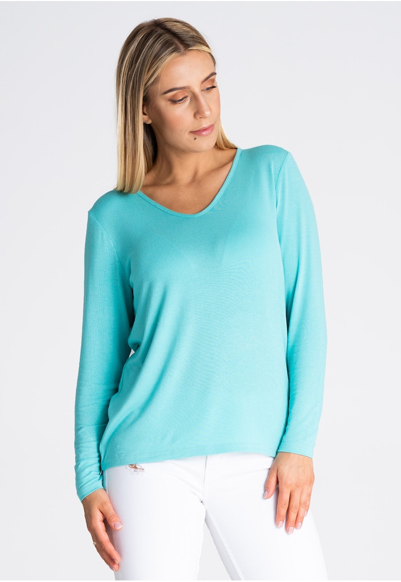 Bluza dama -  Viscoza/Elastan - Maneca lunga - Turcoaz Bluza dama -  Viscoza/Elastan - Maneca lunga - Turcoaz