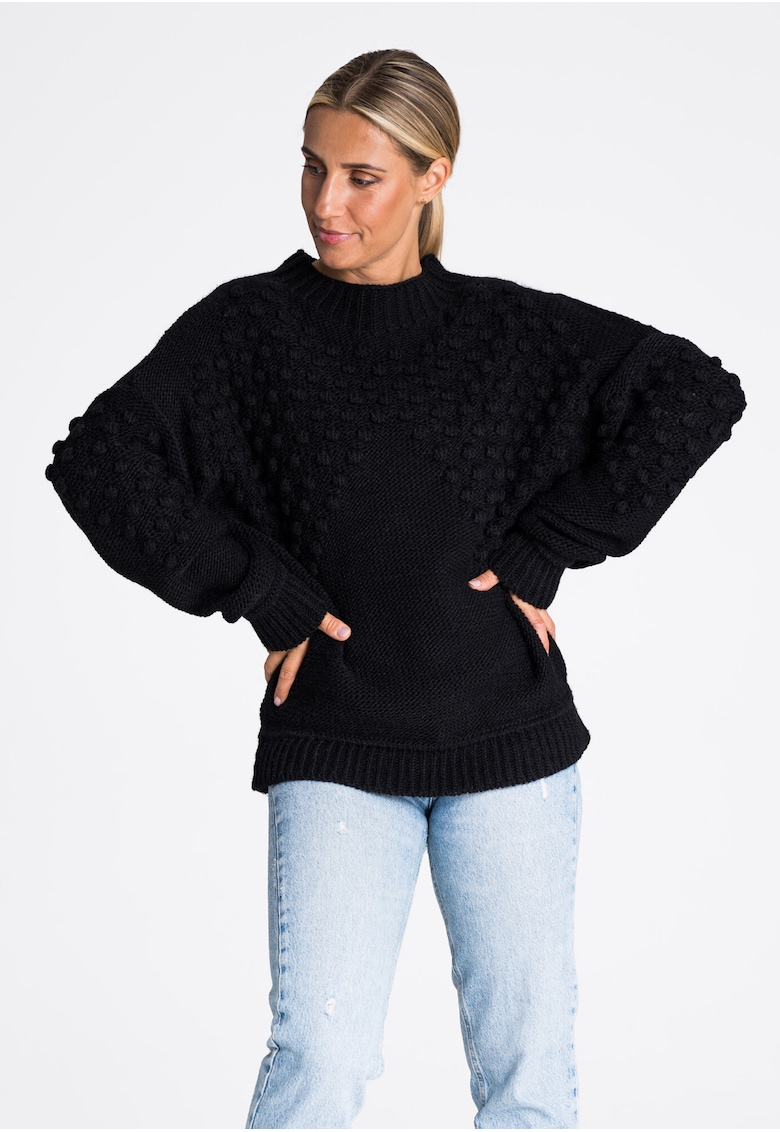 Pulover oversize dama - model M982 - negru - acril 85% - nailon 15% -