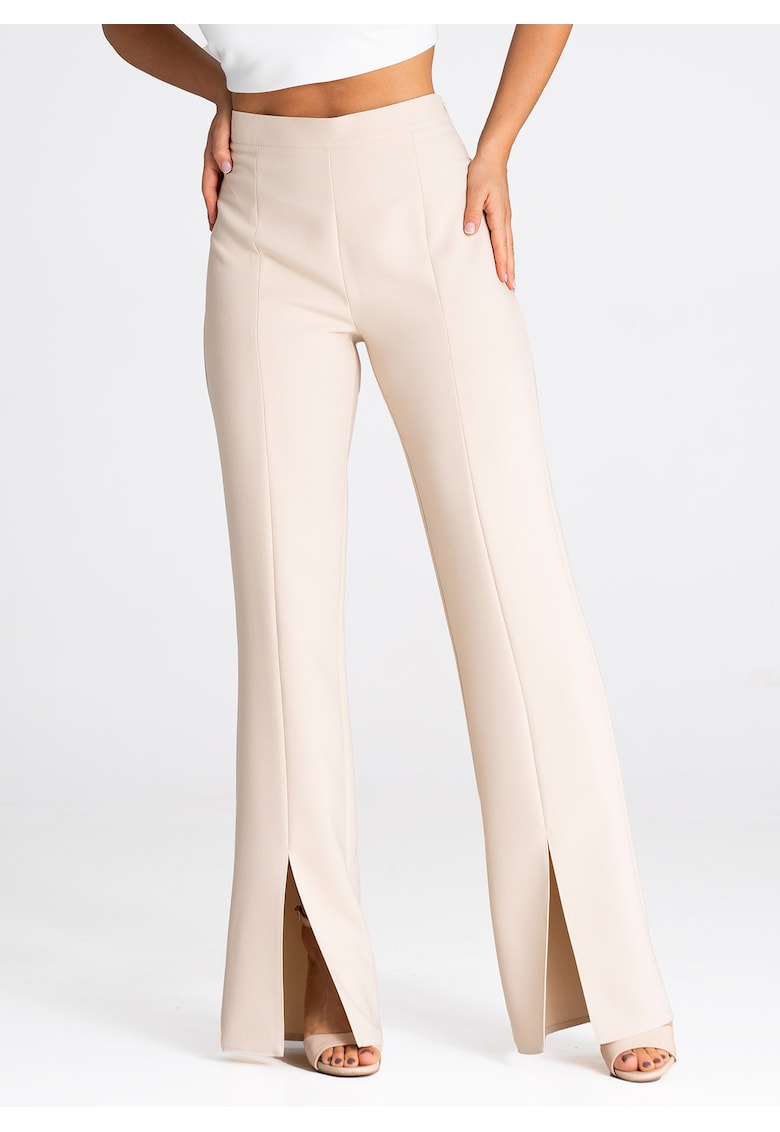 Pantaloni dama M955 - talie inalta - bej - material poliester/viscoza/elastan -