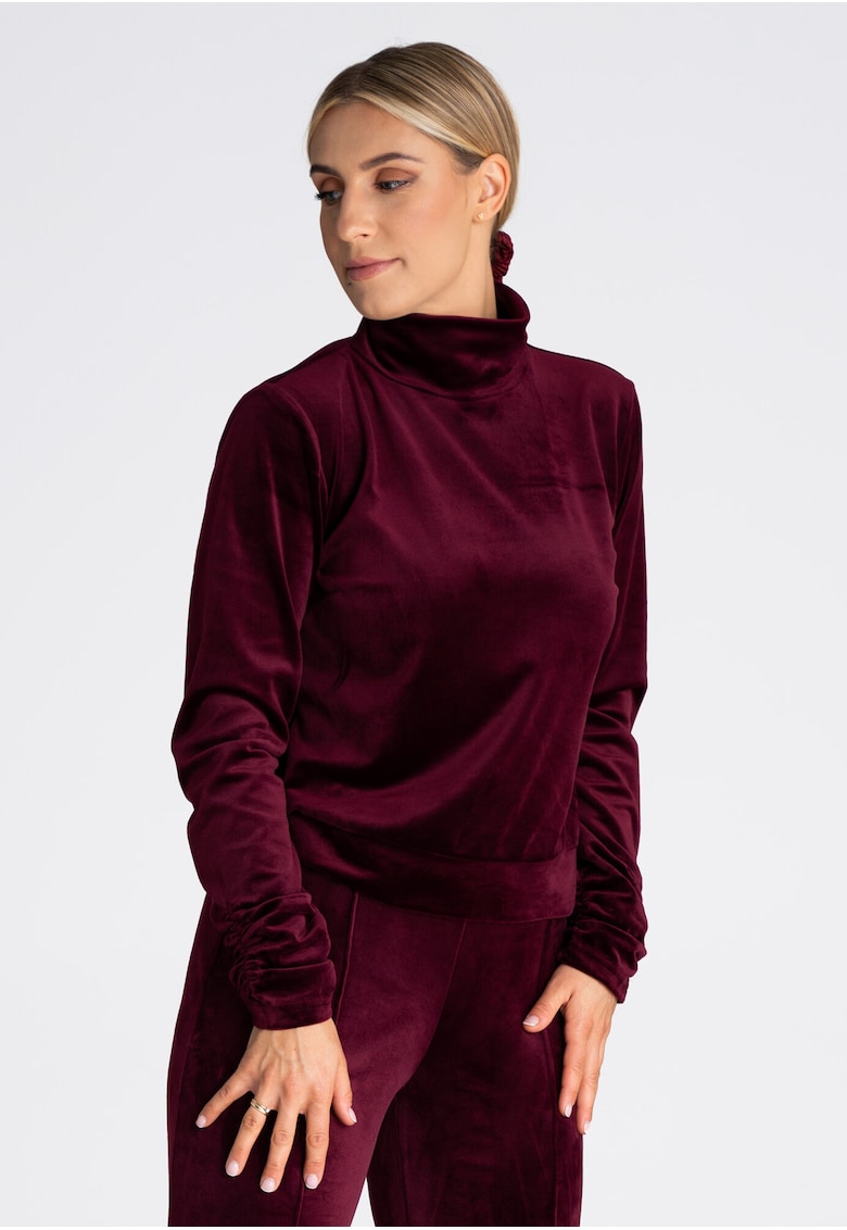 Hanorac dama M967 - visiniu - poliester - cu maneci lungi - fara gluga