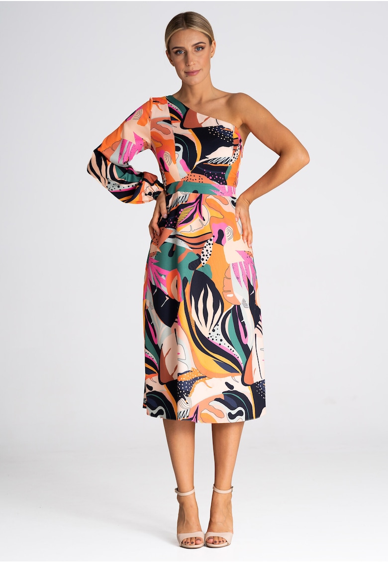 Rochie midi  design elegant - multicolor - textil Rochie midi  design elegant - multicolor - textil