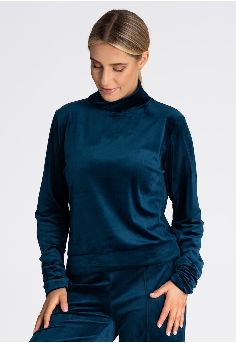 Hanorac de dama M967 - catifea - bleumarin - guler inalt - maneci lungi