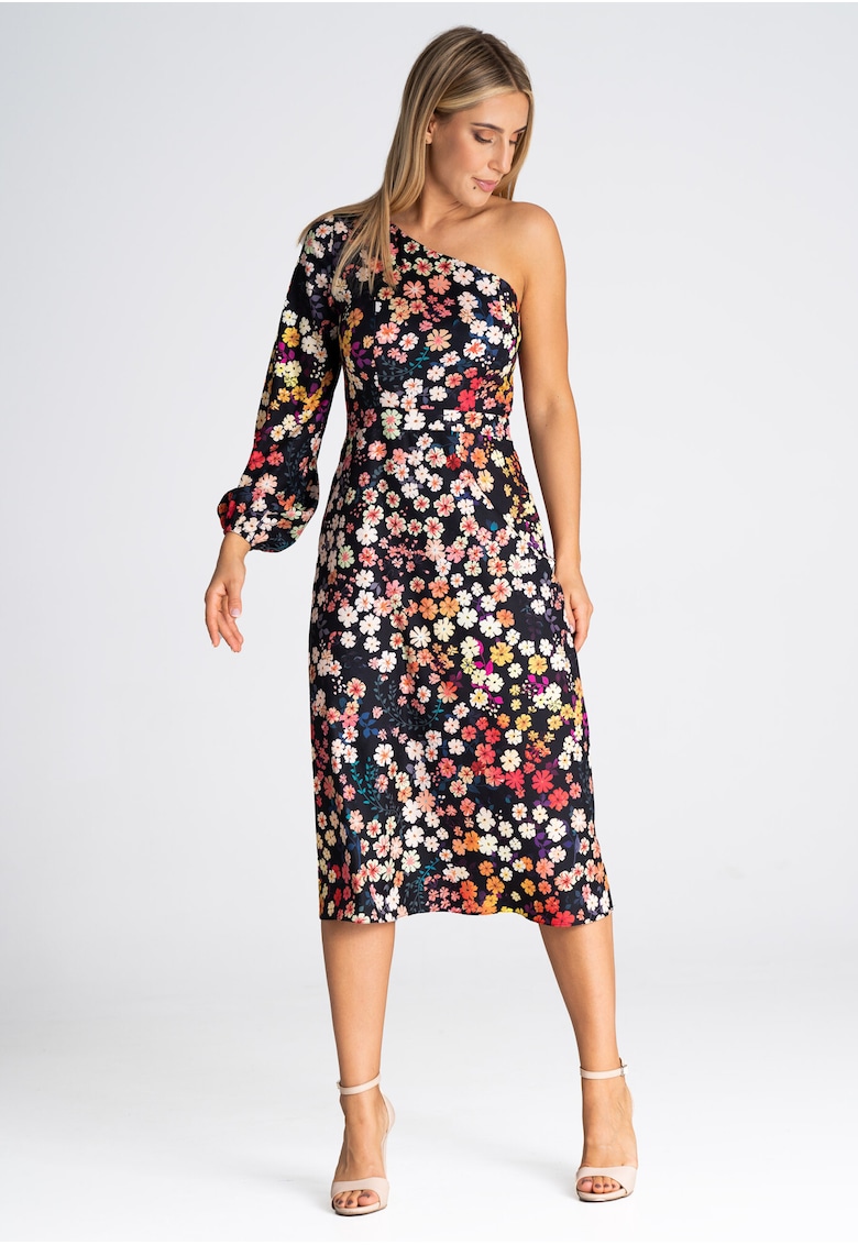 Rochie midi  imprimeu floral - multicolor - poliester Rochie midi  imprimeu floral - multicolor - poliester