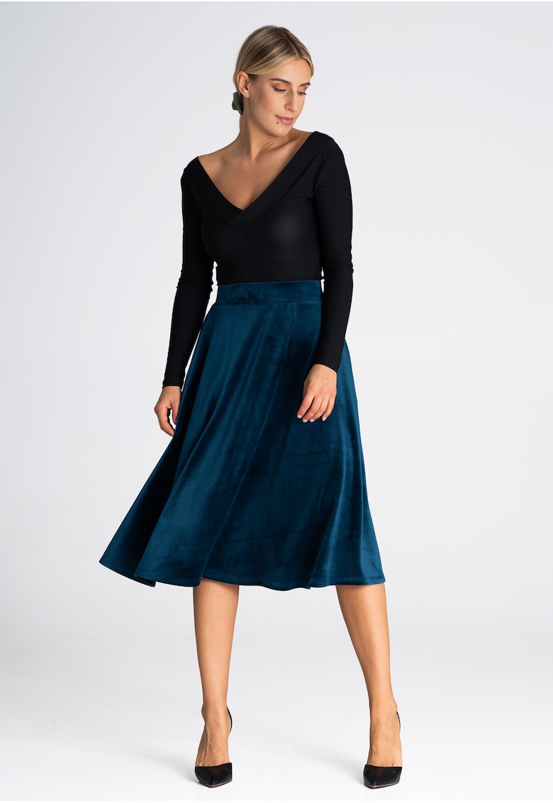 Fusta midi evazata albastru - cu buzunare