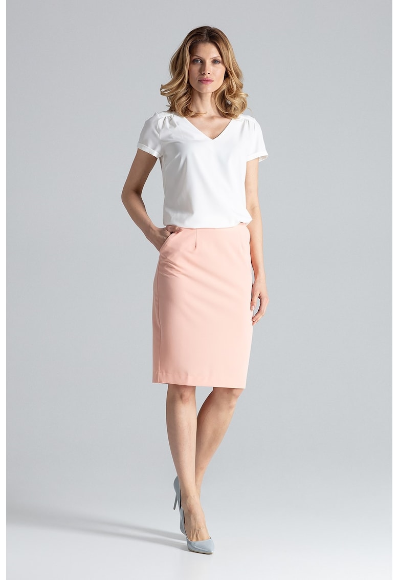 Fusta midi fusta creion - roz - poliester