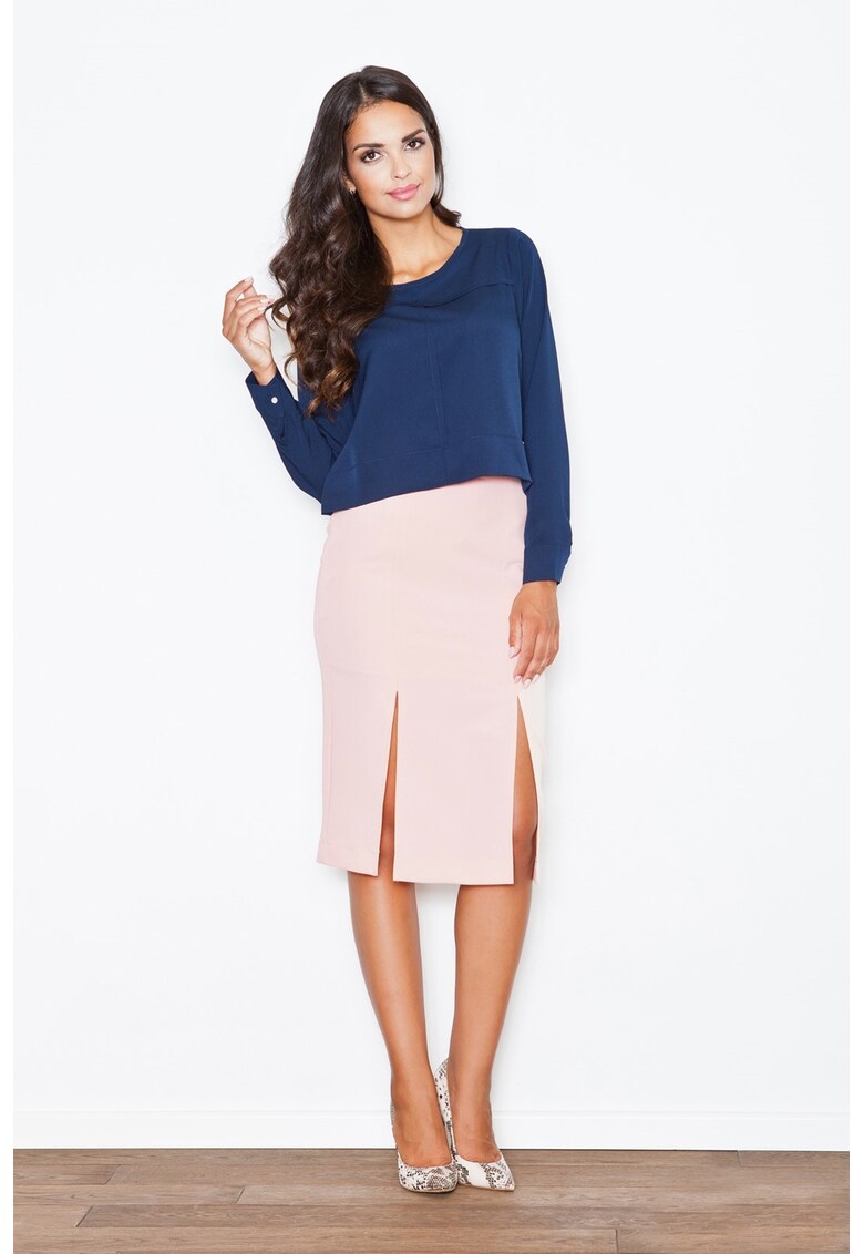 Fusta creion roz - eleganta - cu fante - poliester