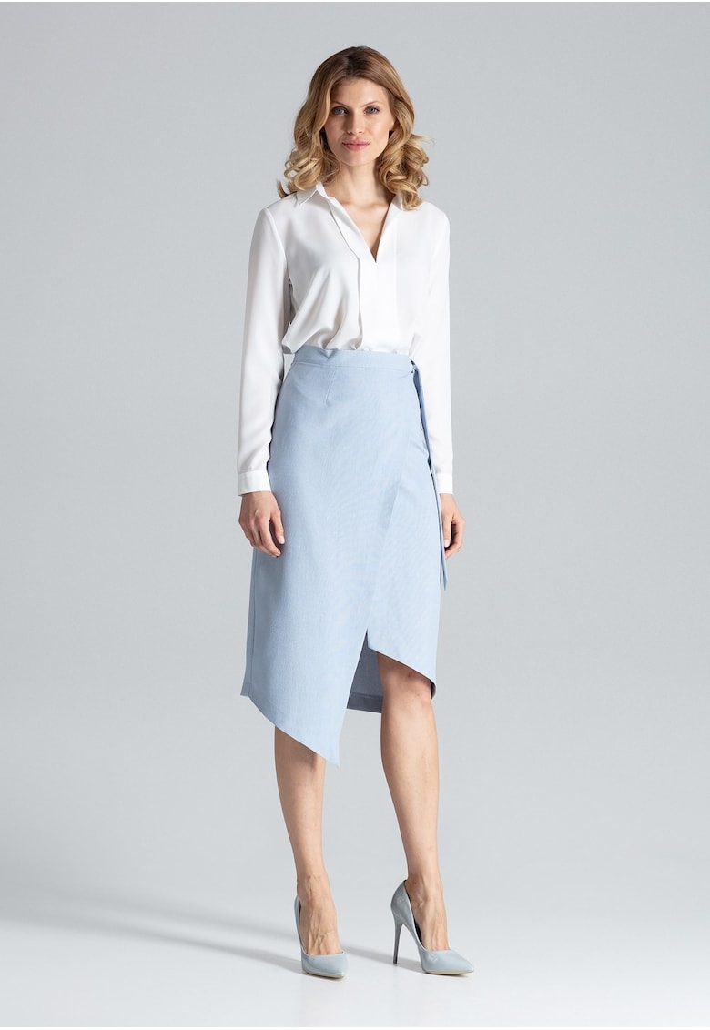 Fusta asimetrica M629 - albastru deschis - poliester - eleganta si versatila