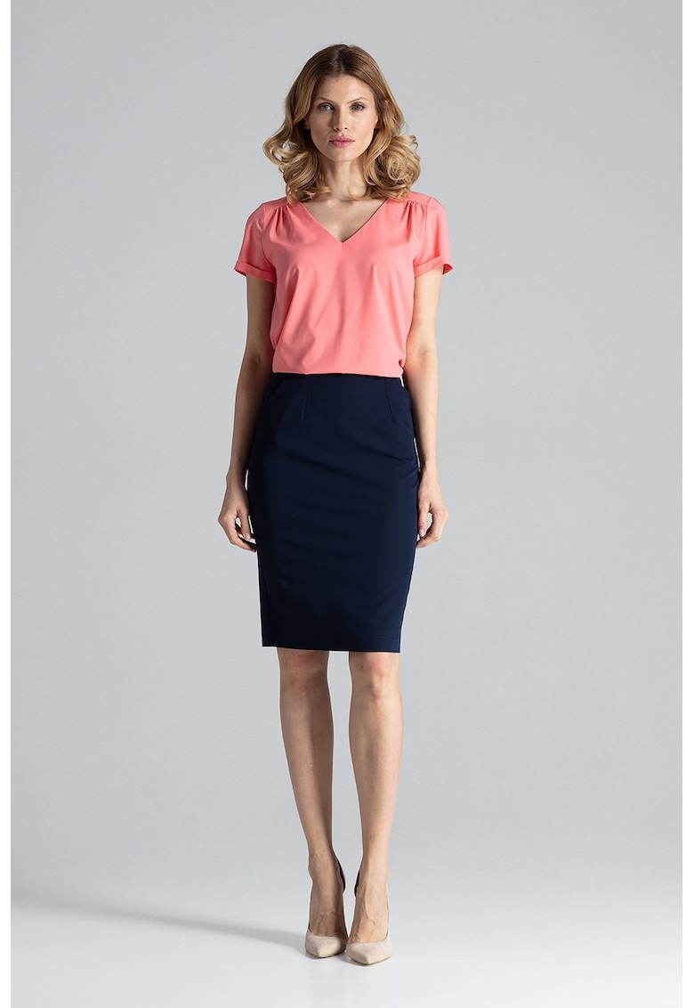 Fusta midi creion - bleumarin - poliester - confortabila