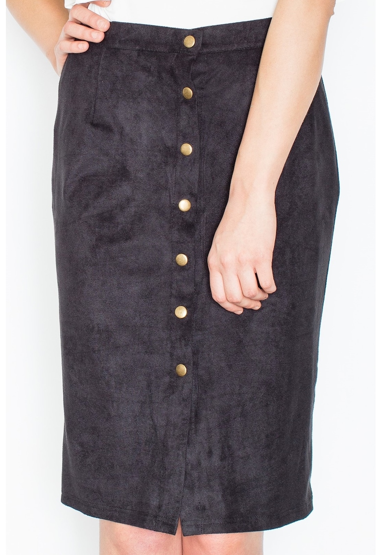Fusta poliester - neagra - cu nasturi -