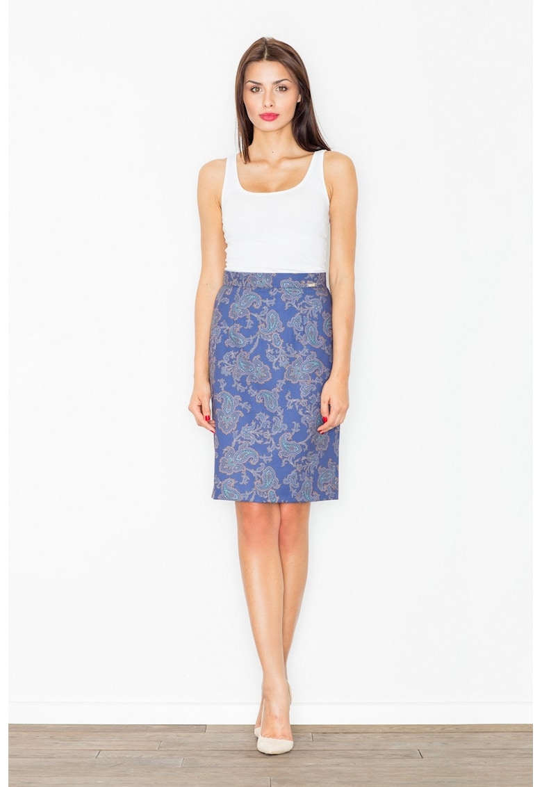 Fusta creion M516 - albastru - model geometric - poliester