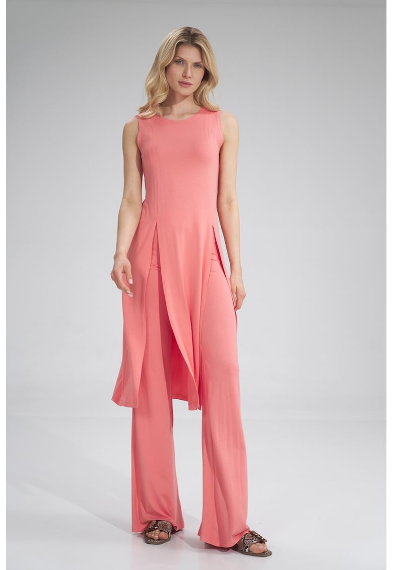 Rochie  roz - viscoza - cu crapaturi - pentru femei -