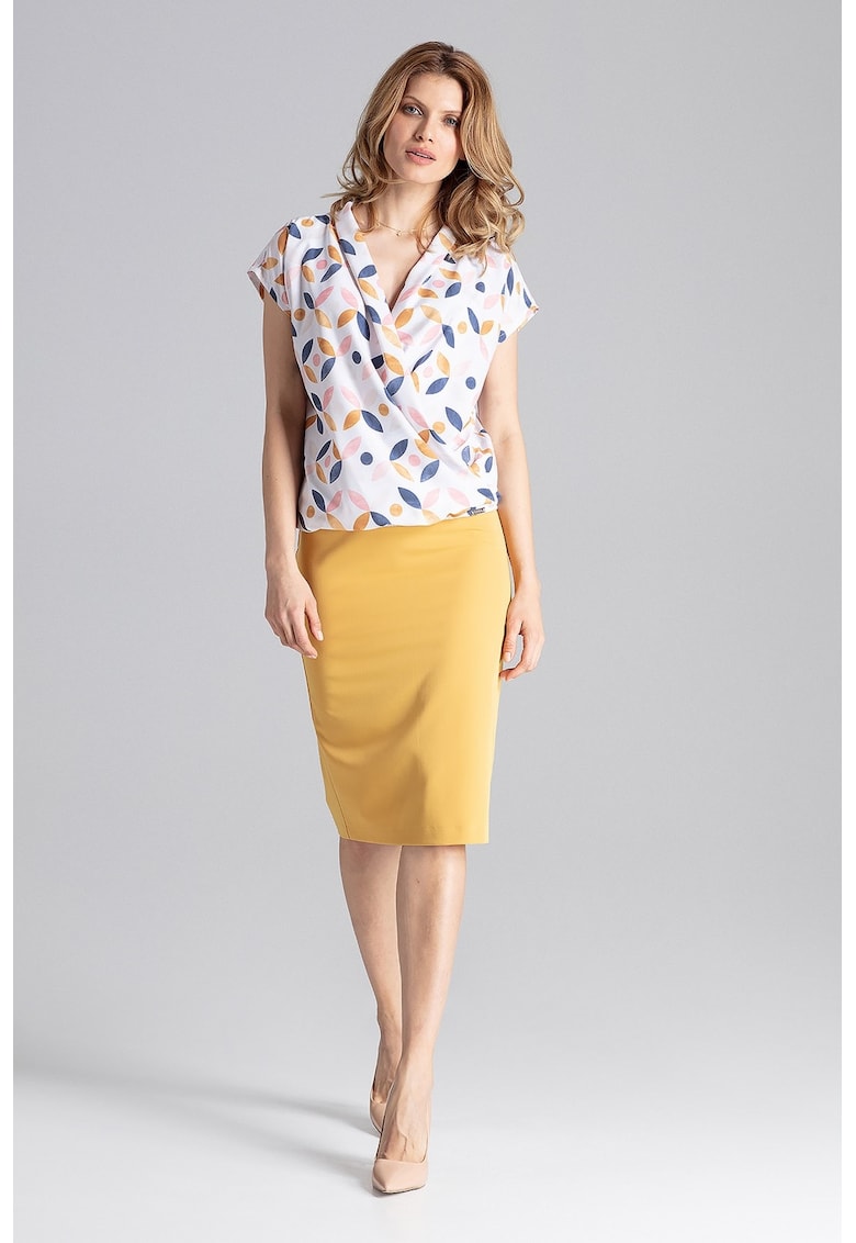 Fusta creion midi galbena - eleganta - poliester