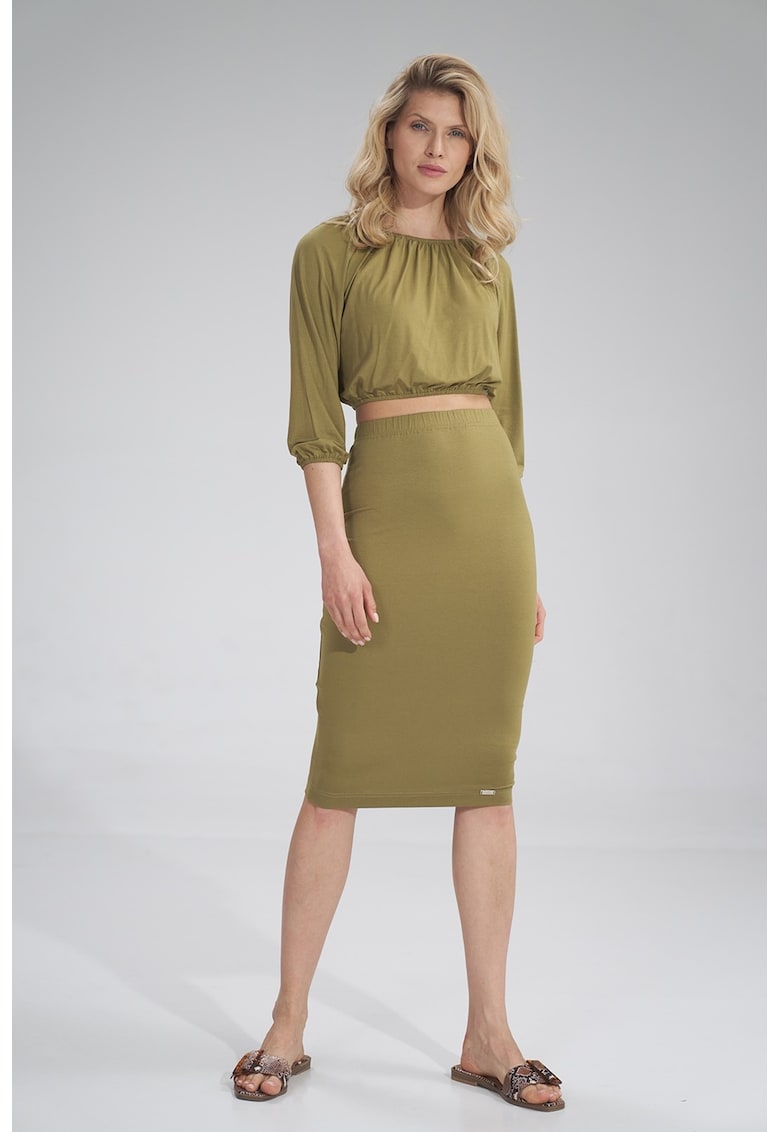 Fusta midi M793 - verde - din viscoza - eleganta - confortabila -