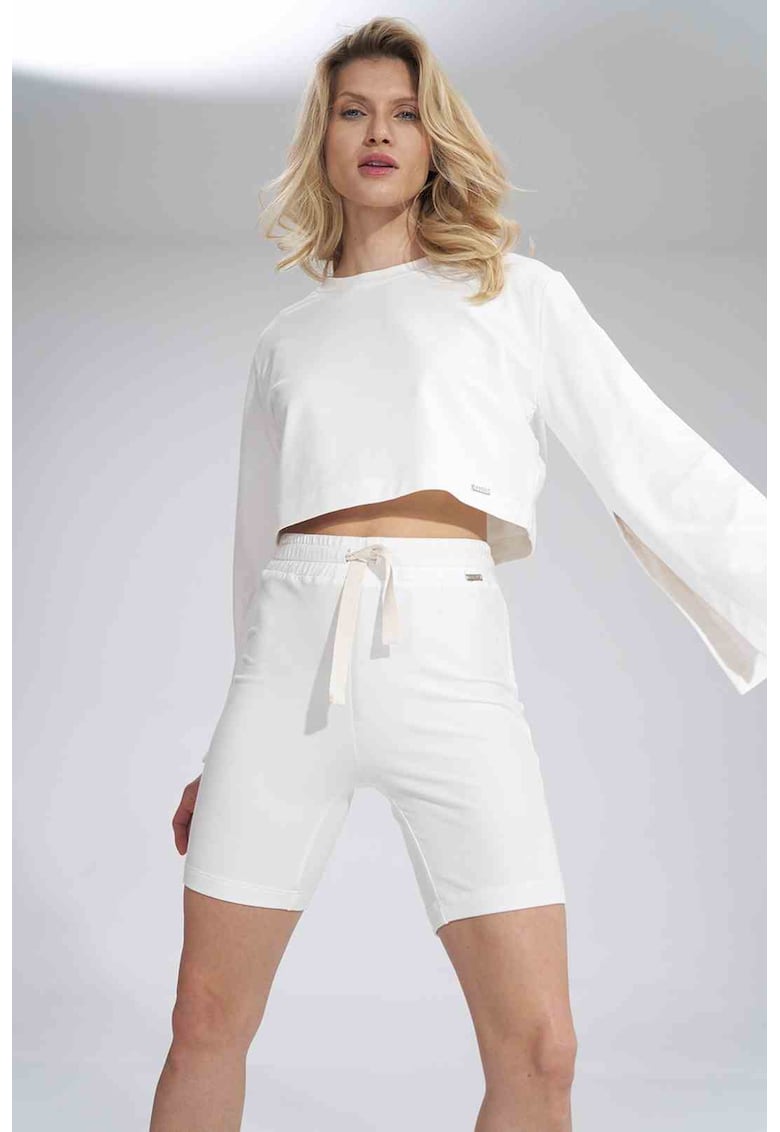 Bluza dama -  Maneci decupate - Bumbac/Elastan - Alb -