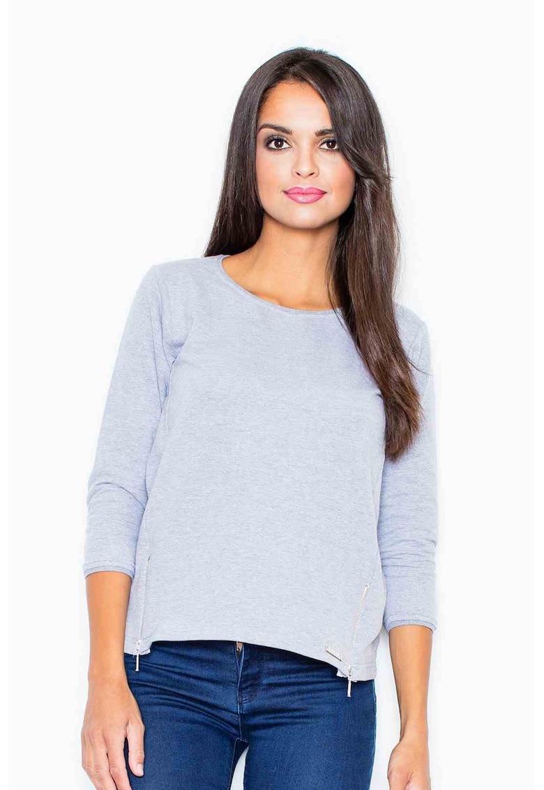 Bluza dama -  Fermoare - Poliester/Elastan - Gri albastrui