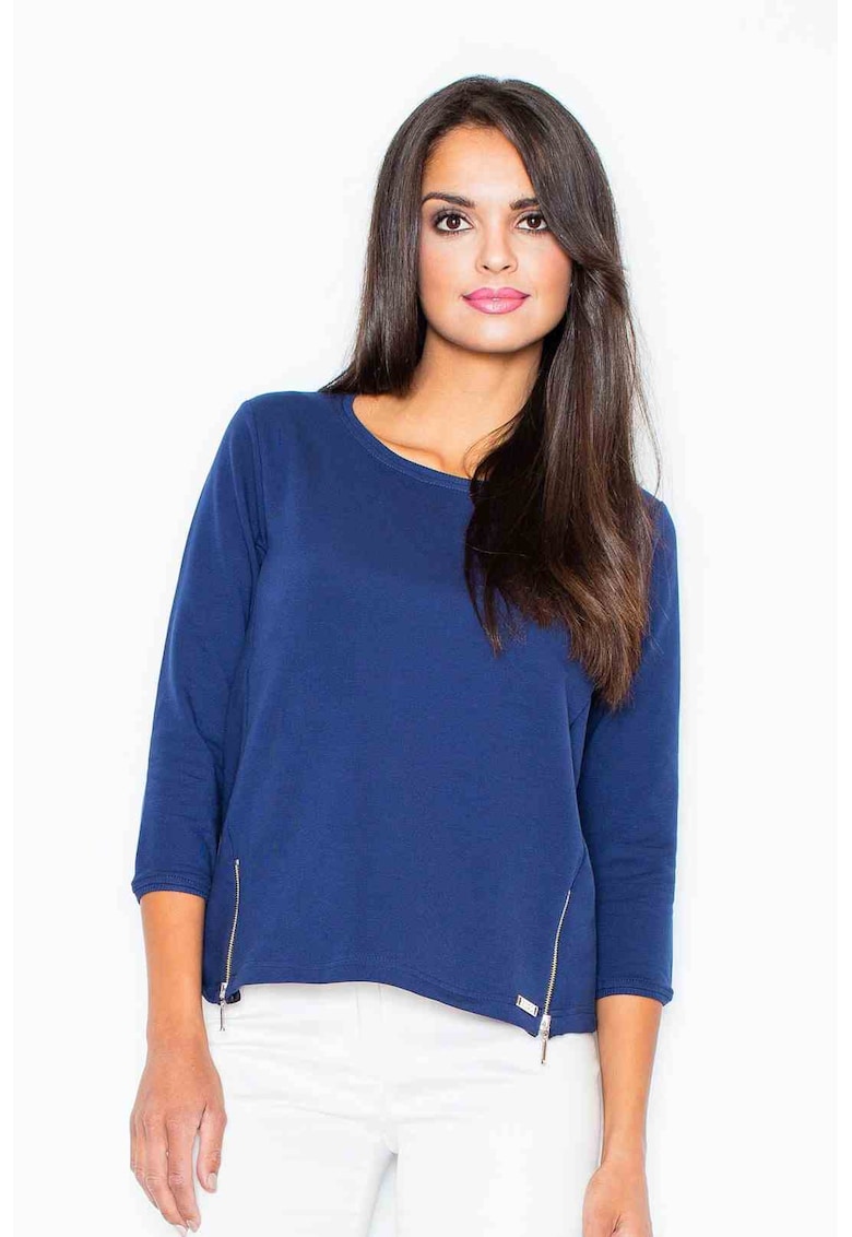 Bluza dama -  Fermoare - Poliester/Elastan - Bleumarin