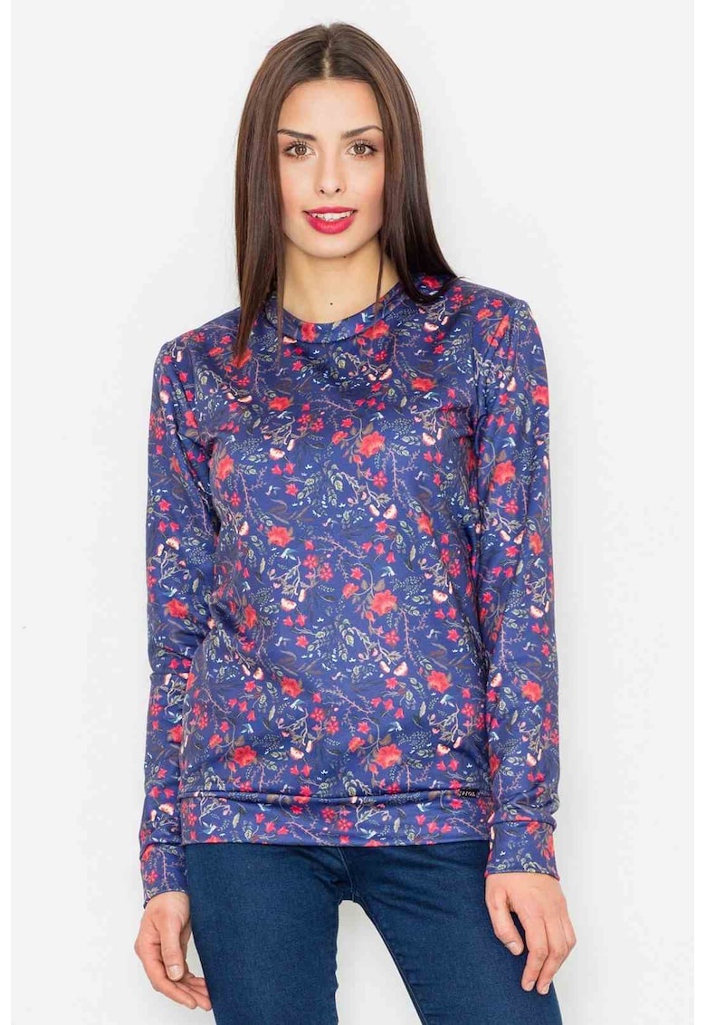 Hanorac dama bleumarin - model floral - poliester