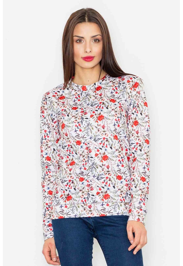 Hanorac cu model floral alb - poliester - fara gluga