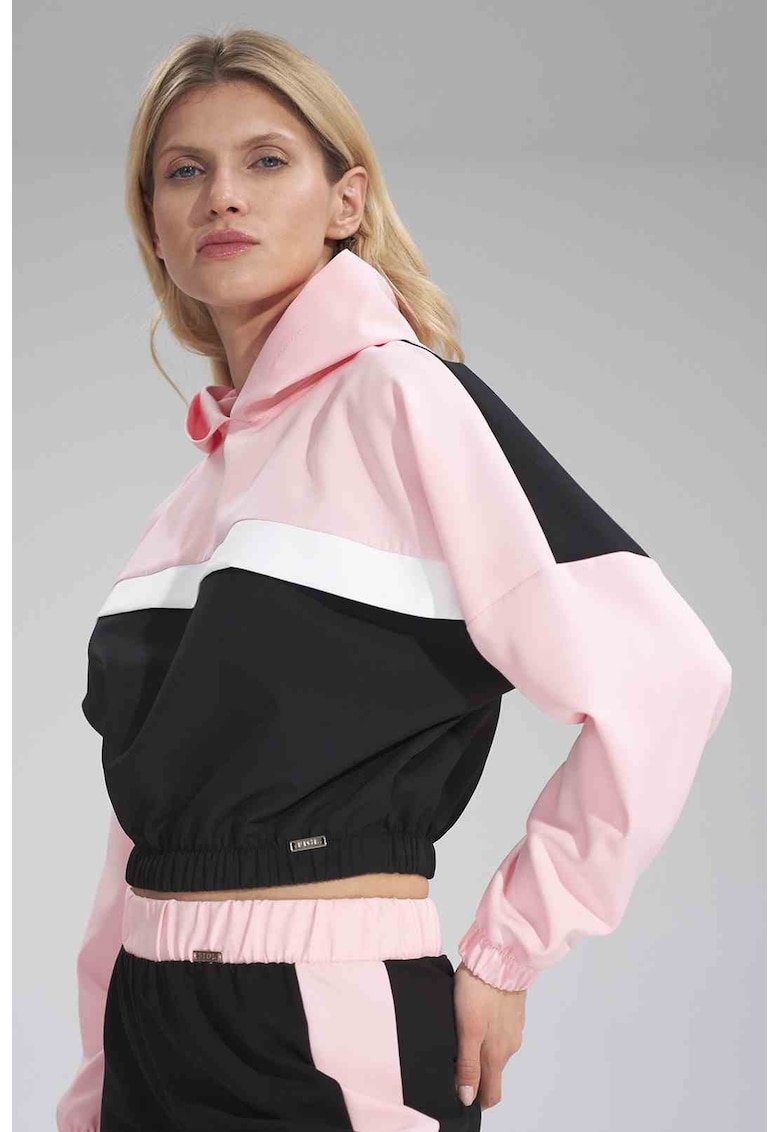 Hanorac scurt dama negru/roz - maneci lungi - poliester -