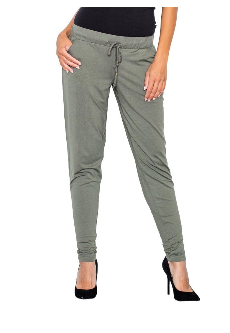 Pantaloni dama M280 - verde - viscoza/elastan - legati in talie - lejeri -