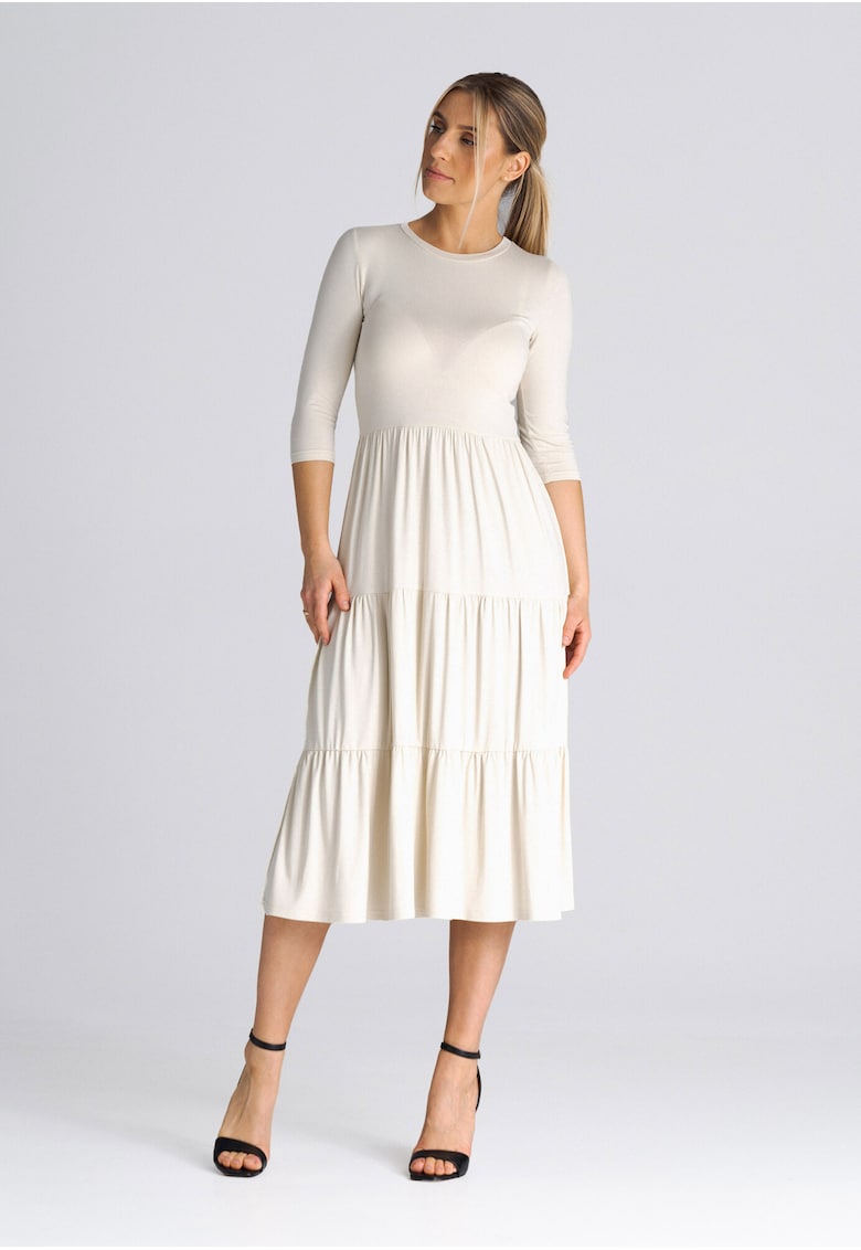 Rochie mulata cu volane - bej - 3/4 - viscoza