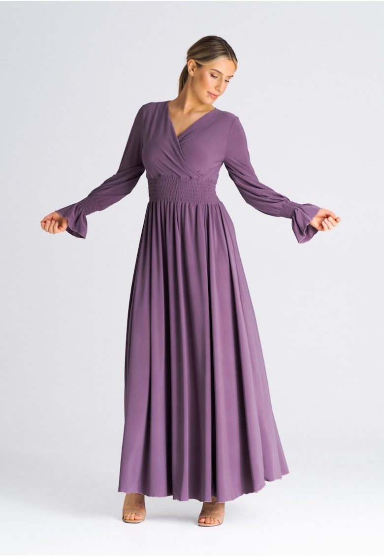 Rochie maxi  violet - maneci lungi - din poliester -