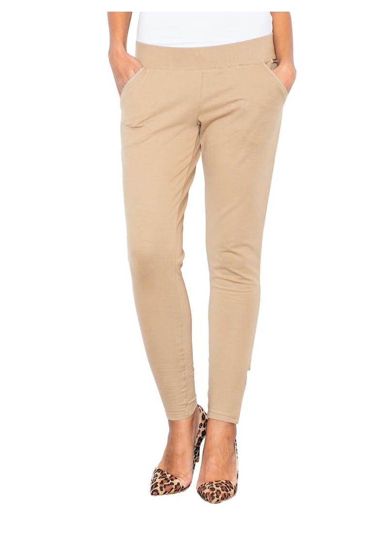 Pantaloni dama M338 - cu buzunare - bej - poliester/elastan