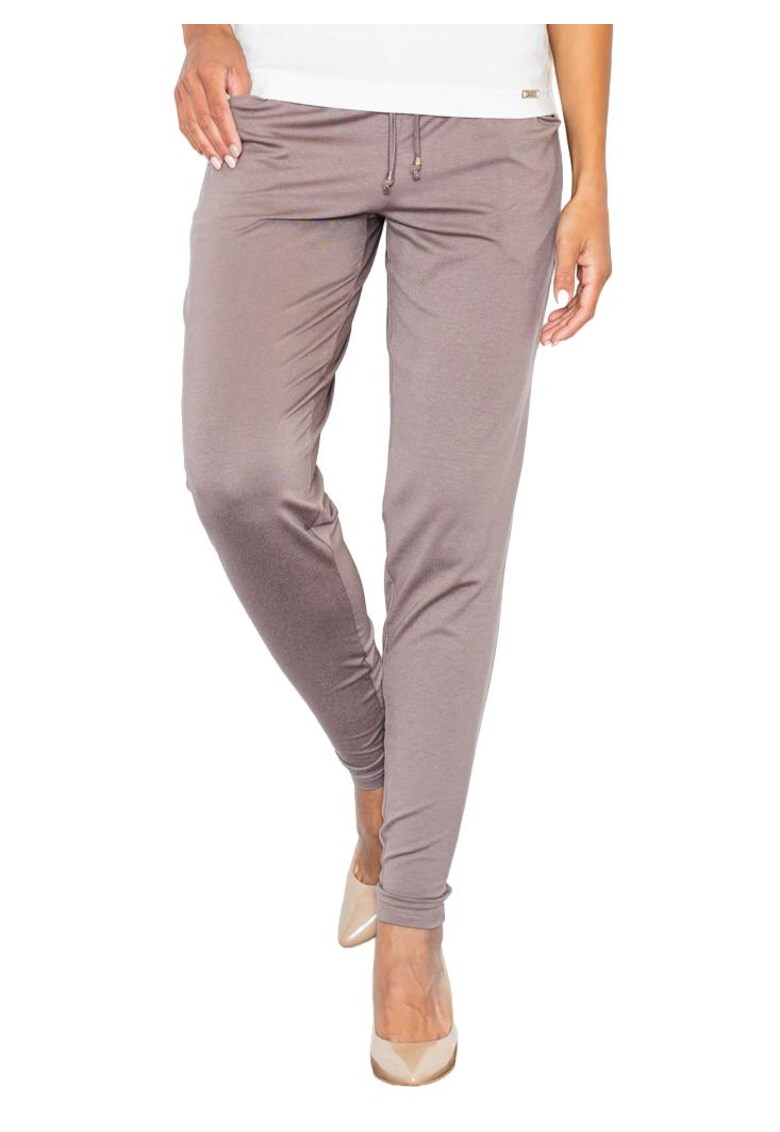 Pantaloni dama M280 - cu snur - maro - viscoza/elastan