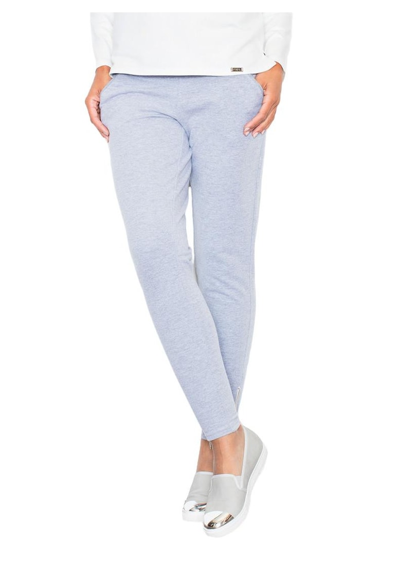 Pantaloni dama M305 - gri - bumbac/poliester - cu fermoare pe glezne