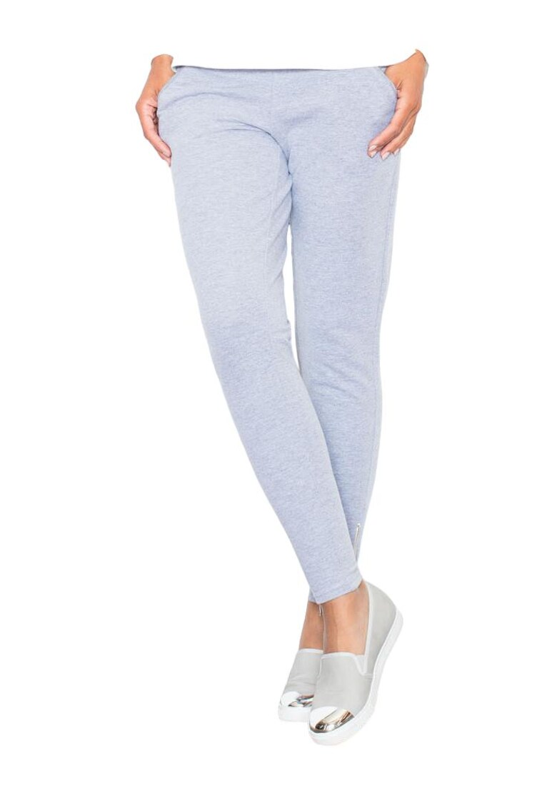 Pantaloni dama M338 - gri - elastici - cu buzunare - poliester/elastan -