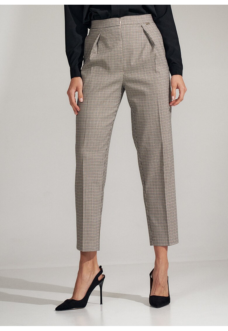 Pantaloni dama largi - talie inalta - carouri - poliester/nylon