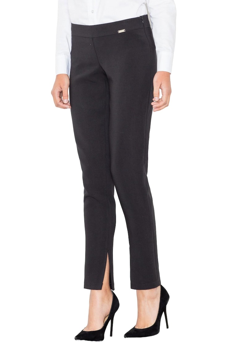 Pantaloni dama M474 - negru - elastici - cu talie inalta - din poliester/elastan/viscoza -