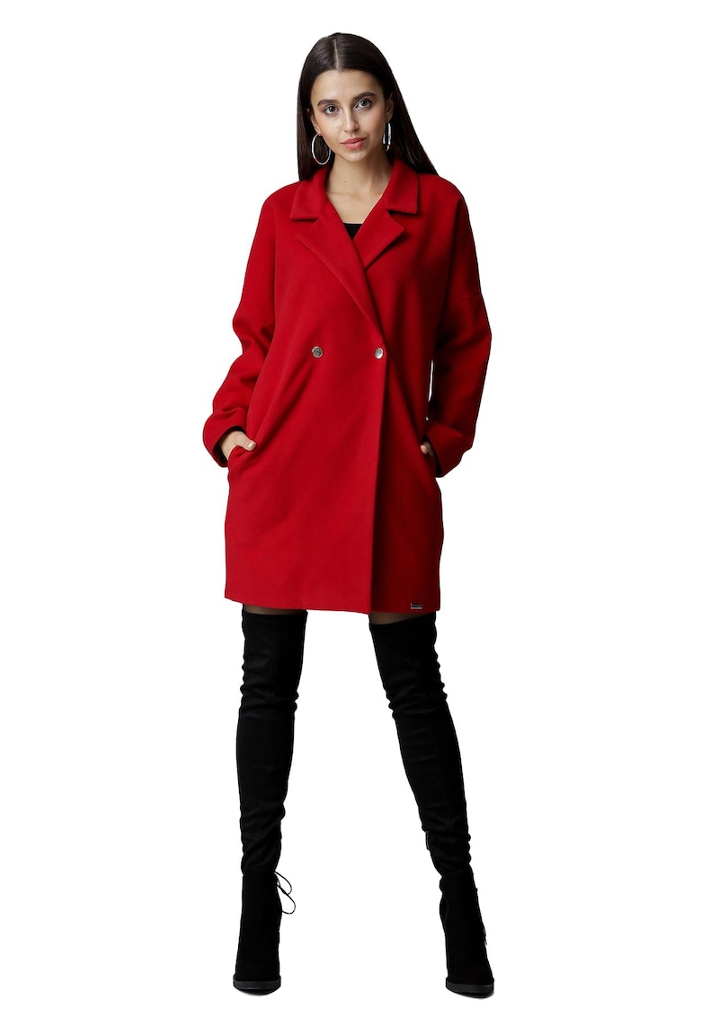 Palton dama M625 - Poliester/Viscoza - Rosu