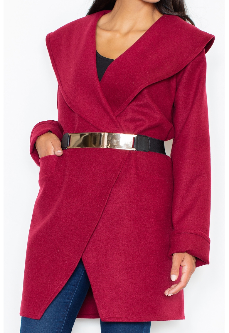 Palton dama M407 - Poliester/Viscoza - Rosu