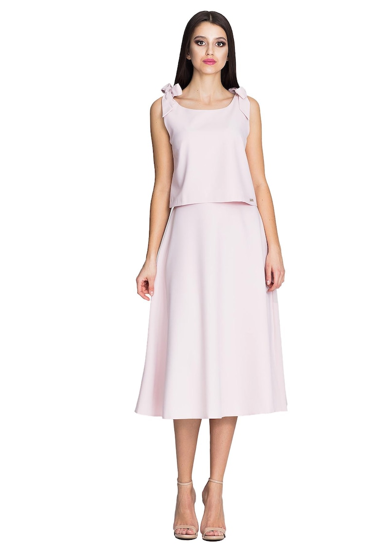 Set fusta si bluza cu bretele - fusta evazata - roz