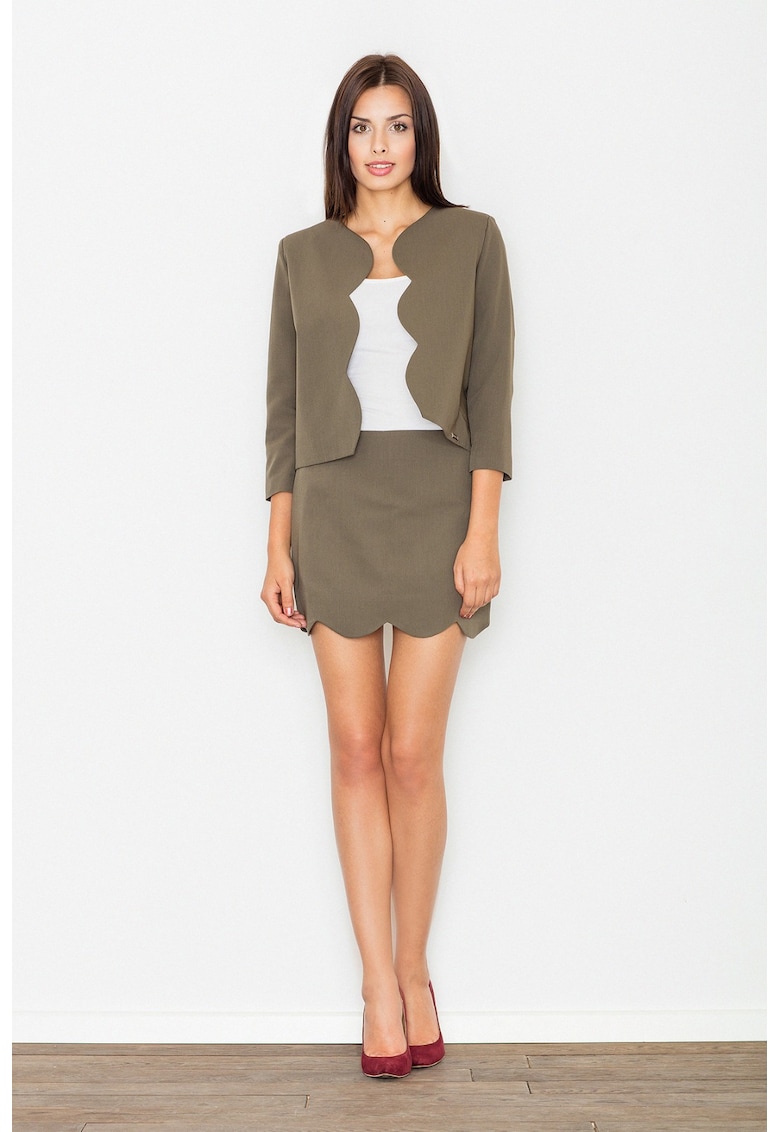 Set elegant M476 - jacheta si fusta - verde-masliniu - poliester si vascoza