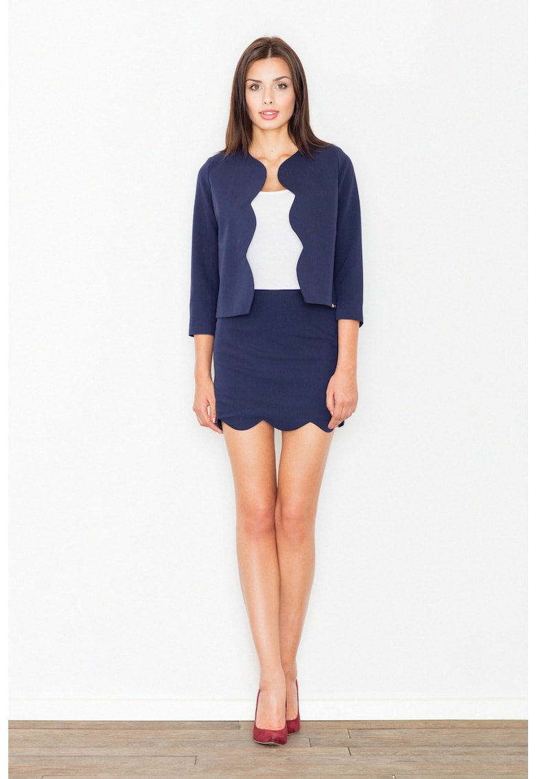 Set elegant bleumarin cu sacou si fusta - maneci 3/4 - poliester si vascoza