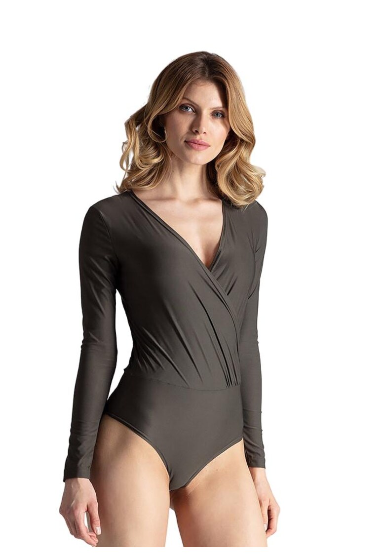 Bluza de tip body elegant M648 - masliniu - poliester - maneci lungi - pentru uz zilnic